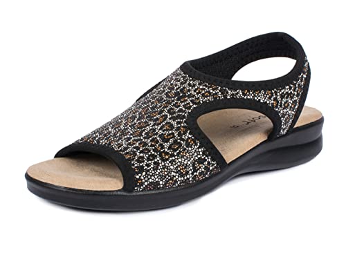 Aerosoft Damen Sandalette Stretch 05, extra leicht und mit rundum Stretch, in 5 Farben (Leopard schwarz, numeric_37) von Aerosoft