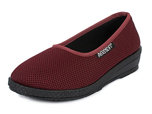 Aerosoft Damen Stretch-Ballerina, Weite G-H, druckfrei, für Sensible Füße, Hallux Valgus geeignet, Innenmaterial: DERMATEST Sehr gut (Bordeaux, Numeric_40) von Aerosoft