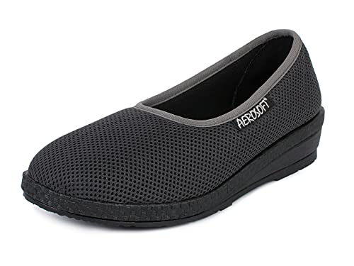 Aerosoft Damen Stretch-Ballerina, Weite G-H, druckfrei, für Sensible Füße, Hallux Valgus geeignet, Innenmaterial: DERMATEST Sehr gut (grau, Numeric_39) von Aerosoft