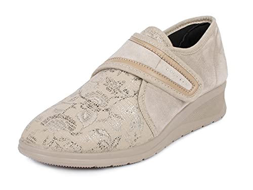 Aerosoft Damen Klett-Halbschuh Stretch 19 Weite G-H Wechselfußbett rutschhemmend (Beige, 39, Numeric_39) von Aerosoft