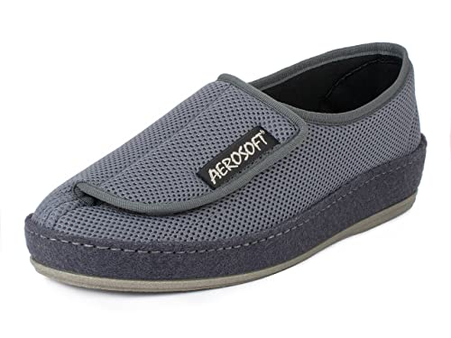 Aerosoft Halbschuh mit Klettverschluss, Gesundheitsschuh für Damen und Herren, ideal als Reha-Schuh, Verbandsschuh, Hausschuh, druckentlastend (Grau, Numeric_43) von Aerosoft