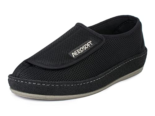 Aerosoft Halbschuh mit Klettverschluss, Gesundheitsschuh für Damen und Herren, ideal als Reha-Schuh, Verbandsschuh, Hausschuh, druckentlastend (Schwarz, Numeric_37) von Aerosoft