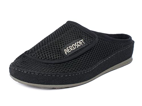 Aerosoft Pantolette mit Klettverschluss, Gesundheitsschuh für Damen und Herren, ideal als Reha-Schuh, Verbandsschuh, Hausschuh, druckentlastend (Schwarz, Numeric_41) von Aerosoft