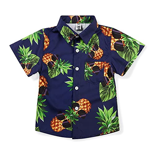 Aeslech Aloha Hawaiianisches Jungen-Hemd mit Ananas-Druck für kleine und große Party, Ananasblau, 11-12 Jahre von Aeslech