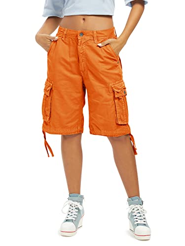 Aeslech Cargo-Shorts für Damen, weite Baumwolle, Bermuda-Shorts, lässig, Sommer, Wandern, mit mehreren Taschen, L, Orange, 42 von Aeslech