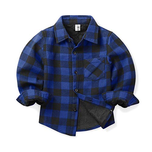 Aeslech Jungen Plaid Fleece Gefüttert Shirt Little Big Kids Langarm Warm Top, blau / schwarz, 9-10 Jahre von Aeslech