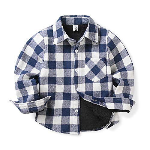 Aeslech Jungen Plaid Fleece Gefüttert Shirt Little Big Kids Langarm Warm Top, blau / weiß, 4 Jahre von Aeslech