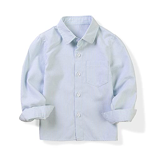 Aeslech Little Big Jungen Schuluniform, Oxford-Kleid, Hemd, langärmelig, Knopfleiste, Blau gestreift, 5-6 Jahre von Aeslech