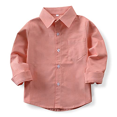 Aeslech Little Big Jungen Schuluniform Oxford Kleid Hemd Langarm Knopfleiste Tops, Lightorange, 7-8 Jahre von Aeslech