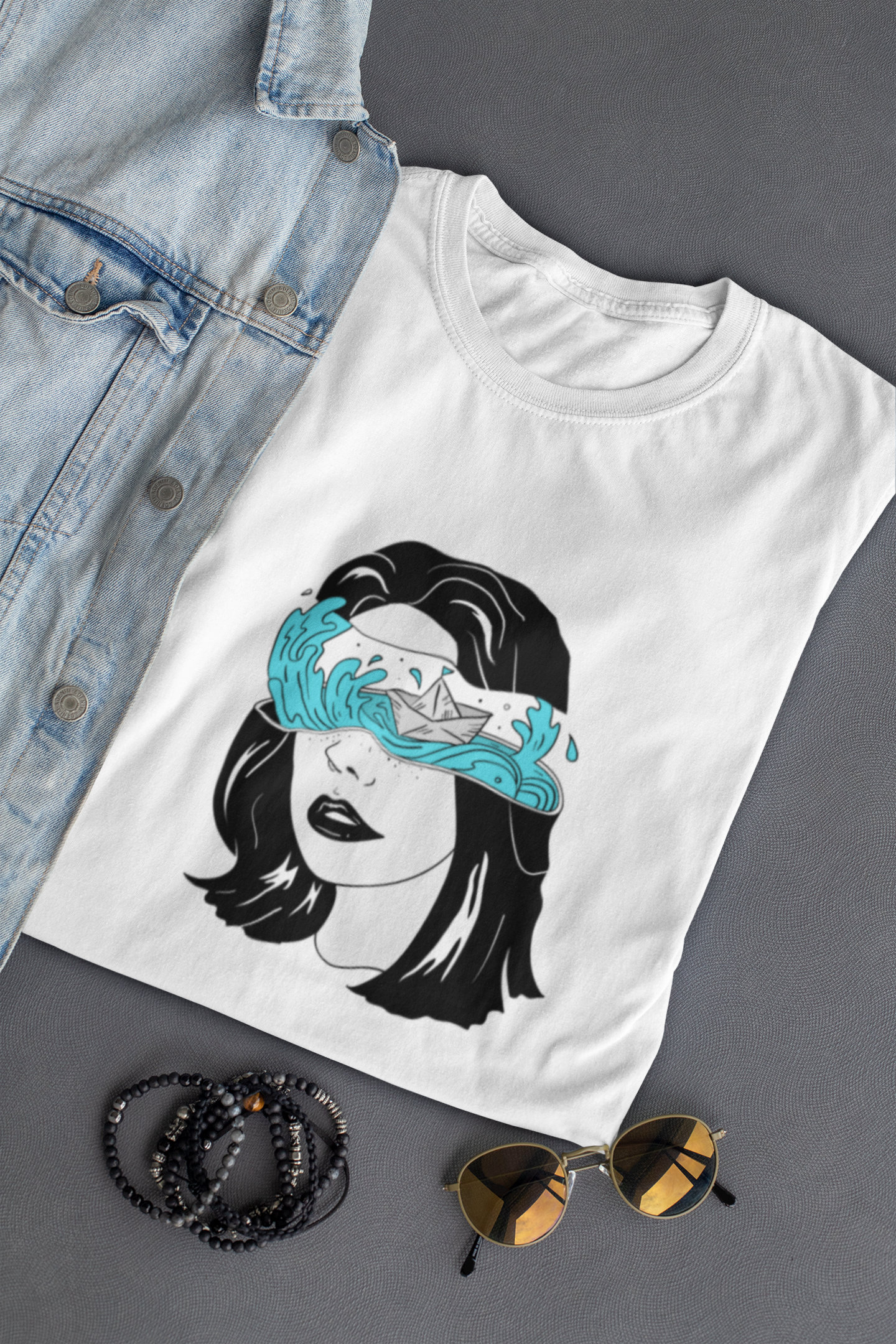 Gesicht Zeichnung T Shirt - Surreale Frauen Illustrationen %100 Baumwolle Abstraktes One Line Fish Face von AestheticGoodsStudio