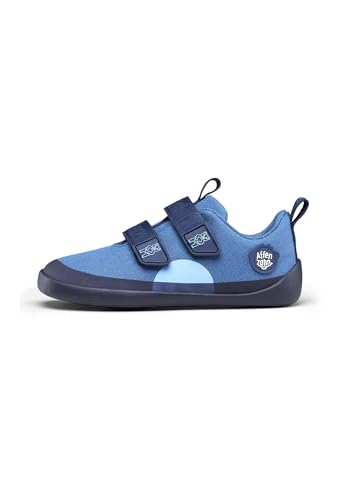 Affenzahn Barfußschuh Baumwolle Lucky Klettverschluss Vegan rutschfest Flexibel Reflektierend für den Sommer in Größe 21-32 Bär - Blau von Affenzahn