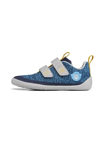 Affenzahn Barfußschuh Knit Happy mit Klettverschluss, Vegan, rutschfest, Flexibel, Reflektierend, besonders leicht in Größe 21-32 Pinguin - Blau von Affenzahn