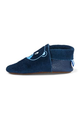 Affenzahn Krabbelschuh, Babyschuh aus Leder für Mädchen und Jungen - Bär, Blau,Large von Affenzahn