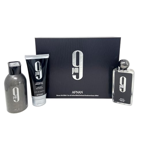 Afnan 9 PM Geschenkset, Eau de Parfum 100 ml, Shower Gel 200ml, Deo 250ml, für Herren, inspiriert von Jean Paul Gaultier von Afnan