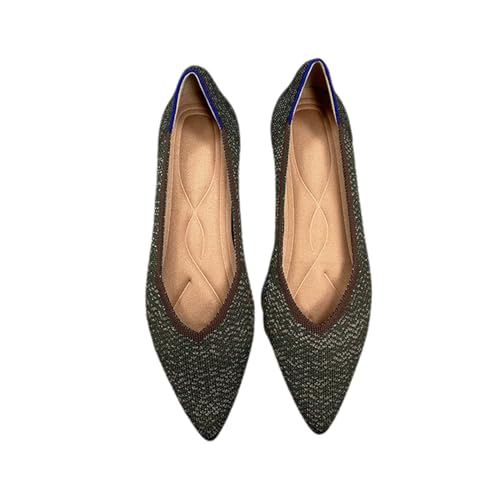 Agiyenna Damen Ballerina Schuhe Ballerinas mit Spitzer Zehenpartie aus Strick Slip On Knit Kleid Schuhe Elegante und Bequem Schuhe Ballett Flach von Agiyenna