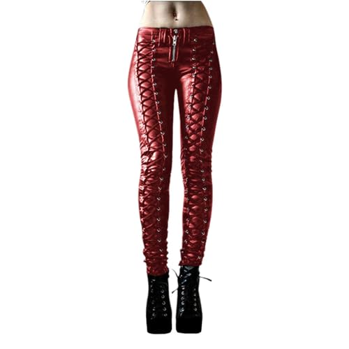 Agiyenna Damen Kunstleder Leggings Enge Gothic Punk Hosen Sexy Lederhose Hohe Taille Strumpfhosen von Agiyenna