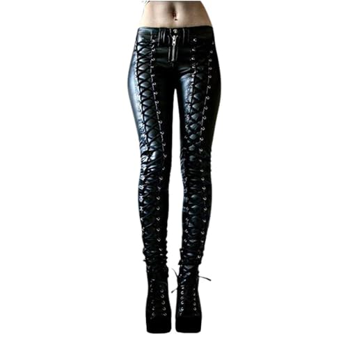 Agiyenna Damen Kunstleder Leggings Enge Gothic Punk Hosen Sexy Lederhose Hohe Taille Strumpfhosen von Agiyenna