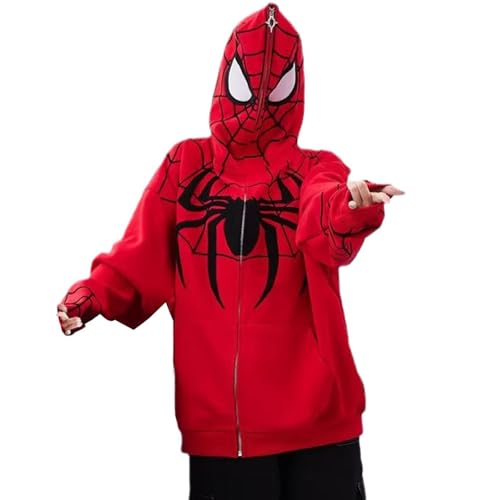 Agiyenna Y2k Zip Up Hoodie Damen Herren Spiderman Kapuzenpullover Langarm Gothic Zipper Kapuzenjacke Halloween Cosplay von Agiyenna