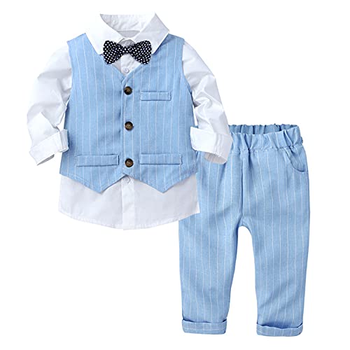 Agoky Baby Junge Festlich Anzug Neugeborenen Set Gentleman Smoking Weste Hemd Fliege Hose Taufkleidung Geburtstag Hochzeit Outfits Blau C 98-104 von Agoky