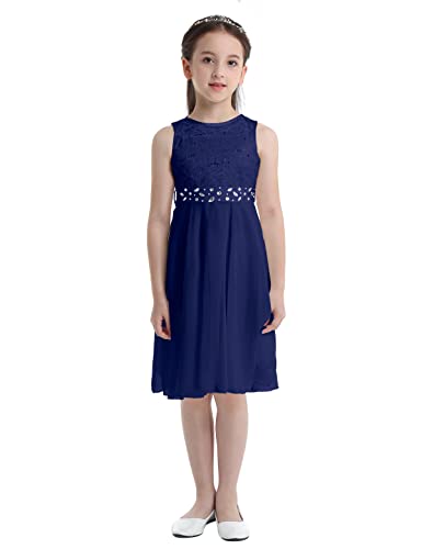 Agoky Baby Mädchen Prinzessin Kleid Blumenmädchenkleid Taufkleid Festlich Kleid Hochzeit Partykleid Festzug Babybekleidung gr. 98-176 Marineblau 104 von Agoky