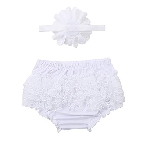 Agoky Baby Mädchen Schichten Spitzen Trainerhosen Unterwäsche Höschen Solide Lace Kleid Rüsche Hose Pumphose Windel Decken Weiß 68-74 von Agoky