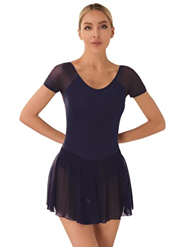 Agoky Damen Ballettkleid Kurzarm Ballett Trikot mit Rundhalsausschnitt Gymnastikanzug Sport Body mit Mesh Tutu Rock Slip Dancewear Dunkelblau H M Agoky Damen Ballettkleid Kurzarm Ballett Trikot mit Rundhalsausschnitt Gymnastikanzug Sport Body mit Mesh Tutu Rock Slip Dancewear Dunkelblau H M von Agoky