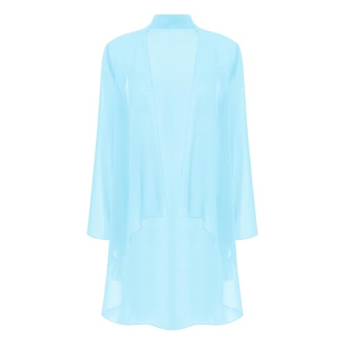 Agoky Damen Chiffon Bolero Festlich Bolerojacke Elegant Jacke Offene Strickjacke Leicht Transparent Sommer Cardigan Outwear Hellblau B XXL von Agoky