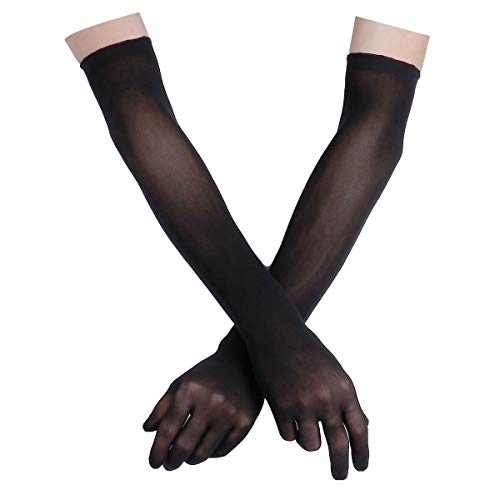 Agoky Damen Frauen Handschuhe Halb-Transparent sexy und elegante Handstulpen bis zum Ellenbogen halterlose Strümpfe für Arme Schwarz One Size von Agoky