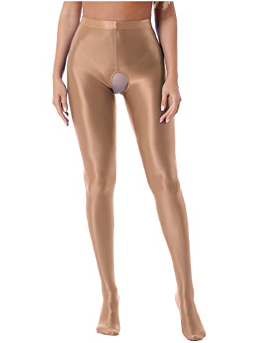 Agoky Damen Ouvert Strumpfhose stretch Bodystockings Pantyhose lange Leggings mit Cut Outs am Po Dessous Hose Pants Coffee A XL von Agoky