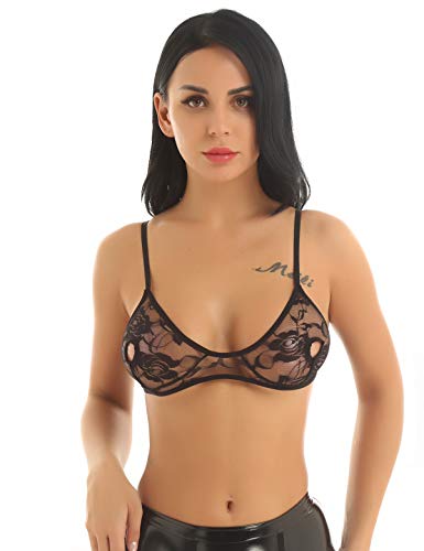 Agoky Damen Spitzen BH Offene Büste Sexy Ouvert Dessous Verführerisch Spitze Bustier Bra Top Erotische Unterwäsche, Regulierbare Träger Schwarz A XXL von Agoky