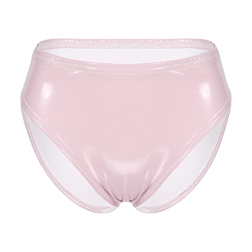 Agoky Damen Wetlook Hotpants Glänzend Ouvert-Slip mit Spitze Rüsche Lack Leder Shorts Strings Erotik Dessous Unterwäsche Reizwäsche S-XL Rosa O XXL von Agoky