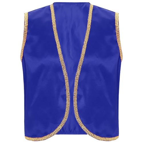 Agoky Herren Festliche Weste Arabischer Prinz Orient Sultan Gilet Ärmellos Open Front Jacke Goldene Borte Halloween Cosplay Outfits Königsblau L von Agoky