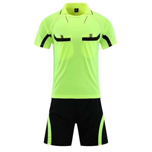 Agoky Herren Schiedsrichter Uniformen Fußball Trikot Set Sommer Trainingsanzug Kurz Shorts und Kurzarmshirt Trainingsshirt Tops Zweiteiler Outfits Leuchtendes Grün L von Agoky