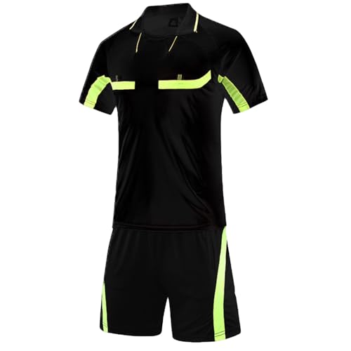 Agoky Herren Schiedsrichter Uniformen Fußball Trikot Set Sommer Trainingsanzug Kurz Shorts und Kurzarmshirt Trainingsshirt Tops Zweiteiler Outfits Schwarz XL von Agoky