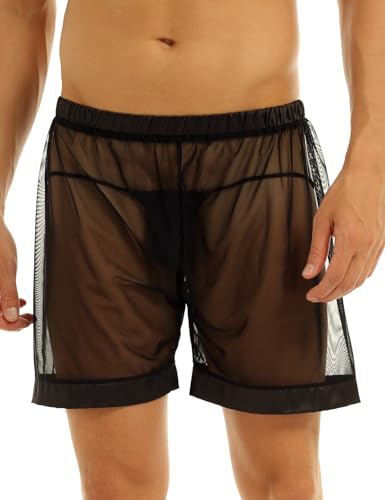 Agoky Herren transparente Kurze Hose Pants Netz Mesh Unterwäsche Unterhose Männer sexy Boxershorts Trunks Shorts Dessous Nachtwäsche Clubwear M-XXL Schwarz XXL von Agoky