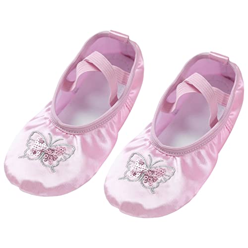 Agoky Mädchen Ballettschuhe Ballettschläppchen Ballerinas Tanzschuhe Gymnastikschuhe mit Gummiband Pailletten Schmetterling Krone Aufdruck Rosa A 27 EU von Agoky