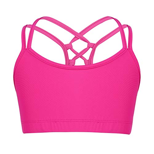 Agoky Mädchen Bustier Sport Unterwäsche Ärmellos Crop Top mit Spaghetti-Träger Kurz Bauchfrei Unterhemd Ballett Tanz Fitness Workout Bra Rose Rot 128 von Agoky