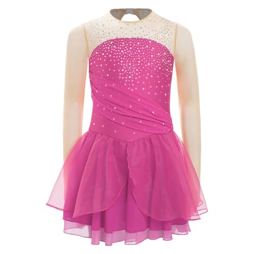 Agoky Mädchen Langarm Eiskunstlauf Kleid Glitzer Tanzkleid Mesh Spleiß Leotard mit Tutu Rock und Slip Dancewear Hot Pink 146-152 Agoky Mädchen Langarm Eiskunstlauf Kleid Glitzer Tanzkleid Mesh Spleiß Leotard mit Tutu Rock und Slip Dancewear Hot Pink 146-152 von Agoky