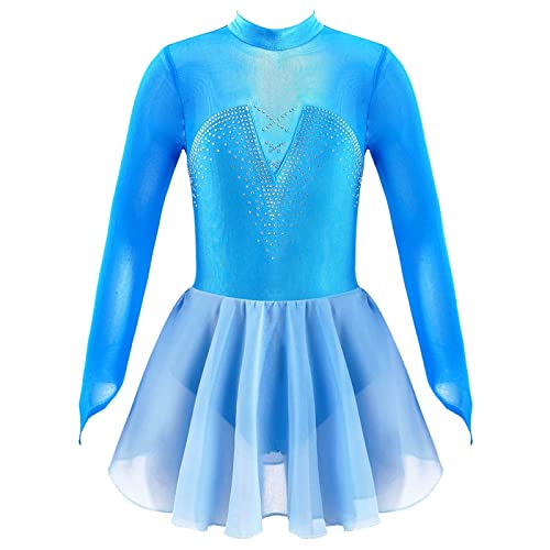 Agoky Mädchen Langarm Skaterkleid Glitzer Eiskunstlauf Kleid Tanzkleid Mesh kurz Swing Tutu gefaltet Röckchen mit Slip Blau B 122-128 Agoky Mädchen Langarm Skaterkleid Glitzer Eiskunstlauf Kleid Tanzkleid Mesh kurz Swing Tutu gefaltet Röckchen mit Slip Blau B 122-128 von Agoky