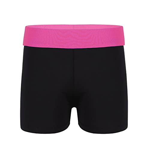 Agoky Mädchen Sport Shorts Turnhose für Kinder Kurze Hose Tights Leggings Fitness Tanzen Yoga Shorts Sporthose kurz Hot Pants Freizeit Training Rose &Schwarz 110-116 von Agoky