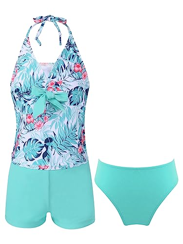 Agoky Mädchen Tankini Set mit Shorts und Rock 3 PCS Badeanzug Oberteile Tank Top Baderock Badeslip zum Schwimmen Schwimmanzug in Lila gr. 98-164 Hellgrün I 158-164 von Agoky