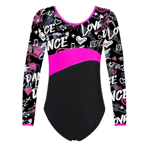 Agoky Turnanzug für Mädchen Sport Body mit Regenbogen Streifen Gymnastikanzug Tanz Trikot Leotards Rock Rose H 134-140 von Agoky