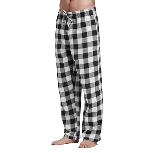 Weihnachts Pyjama Haushose Herren Schlafhose Herren Lang Pyjama Hosen Herren Schlafanzug Hose Herren Rot Kariert Christmas Pyjama Couple Pyjama Set Flanellhose Herren (#13A-Black, M) von Ahagogo