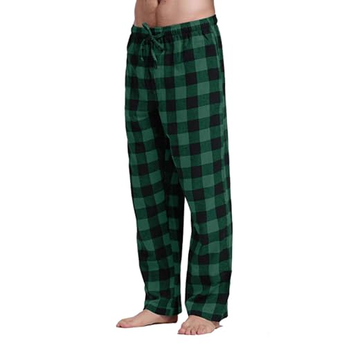 Weihnachts Pyjama Haushose Herren Schlafhose Herren Lang Pyjama Hosen Herren Schlafanzug Hose Herren Rot Kariert Christmas Pyjama Couple Pyjama Set Flanellhose Herren (#13A-Green, L) von Ahagogo