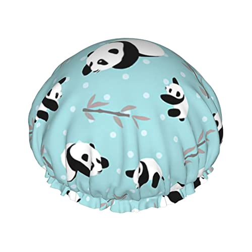 Bär mit Cartoon-Panda-Duschhaube, wiederverwendbare Bade-Duschhauben für Frauen, langes Haar, doppelschichtiger, wasserdichter Bade-Duschhut, Haarschutz für Kinder, Mädchen, Männer von Ahdyr