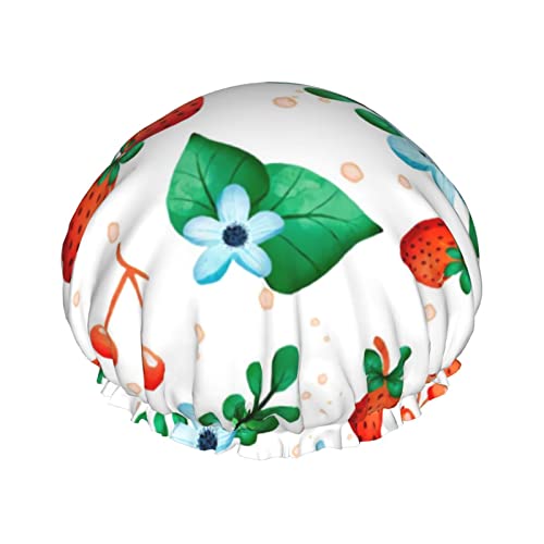 Duschhaube mit Aquarell-Frucht-Erdbeere, wiederverwendbar, für Frauen, langes Haar, doppelschichtiger, wasserdichter Bade-Duschhut, Haarschutz für Kinder, Mädchen, Männer von Ahdyr