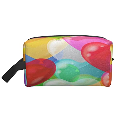 Kulturbeutel für Damen und Herren, wasserdichte Kosmetiktasche, Reise, Make-up-Tasche, Organizer mit Griff, Karneval, Happy Day, herzförmige Luftballons, Aufbewahrungstasche von Ahdyr