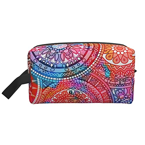 Kulturbeutel für Damen und Herren, wasserdichte Kosmetiktasche, Reise, Make-up-Tasche, Organizer mit Griff, Mandala, Böhmen, Volksmuster, Aufbewahrungstasche von Ahdyr