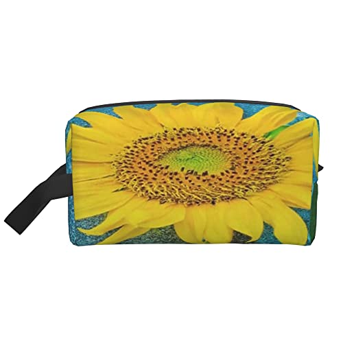 Kulturbeutel für Damen und Herren, wasserdichte Kosmetiktasche, Reise-Make-up-Tasche, Organizer mit Griff, Blaue Sonnenblumenblüte, Aufbewahrungstasche von Ahdyr