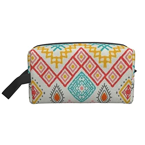 Kulturbeutel für Damen und Herren, wasserdichte Kosmetiktasche, Reise-Make-up-Tasche, Organizer mit Griff, Boho-Ethno-Geometrie, Azteken-Aufbewahrungstasche von Ahdyr